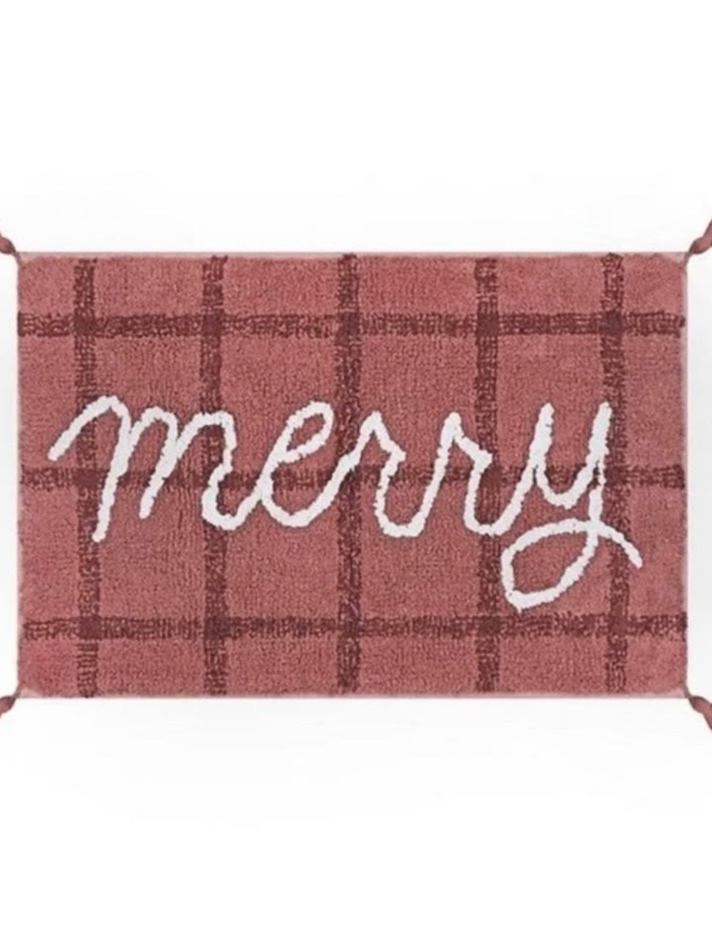 St Nicholas Square Merry Plaid Christmas Rug 20x30 Red Cotton Holiday tassels